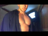 Muscle Hunk In Dress Shirt Flexing PECS